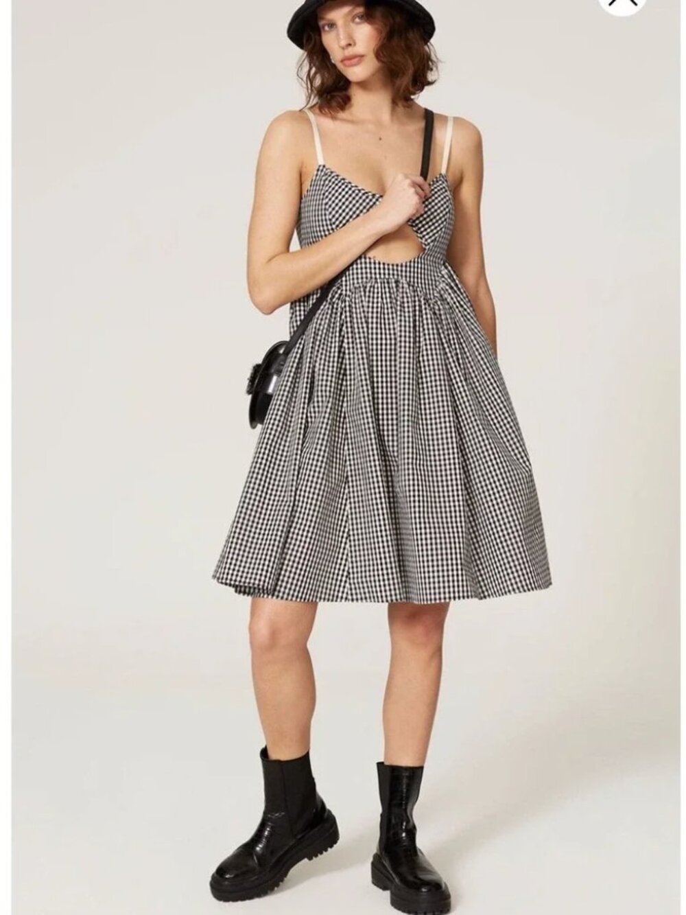 Sandy Liang Montow Mini Dress Gingham Cutout Black White Sundress Cotton Size 10